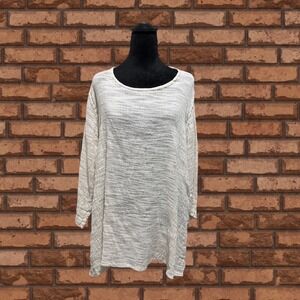 FLAX Linen Cotton Tunic Top Womens Large Oatmeal Lagenlook Long Sleeve